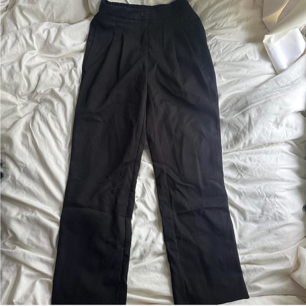 Black Wide Leg Pleated Trousers